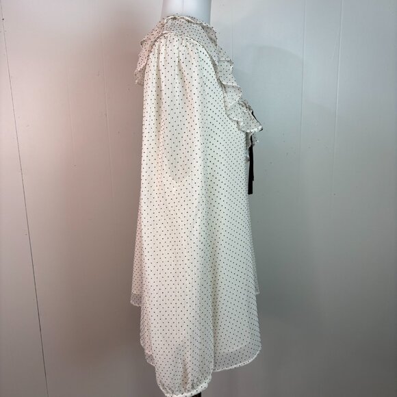 LOFT Top XL White Black Polka Dot V-Neck Ruffle Tie Long Sleeve Blouse Women's - Picture 6 of 9